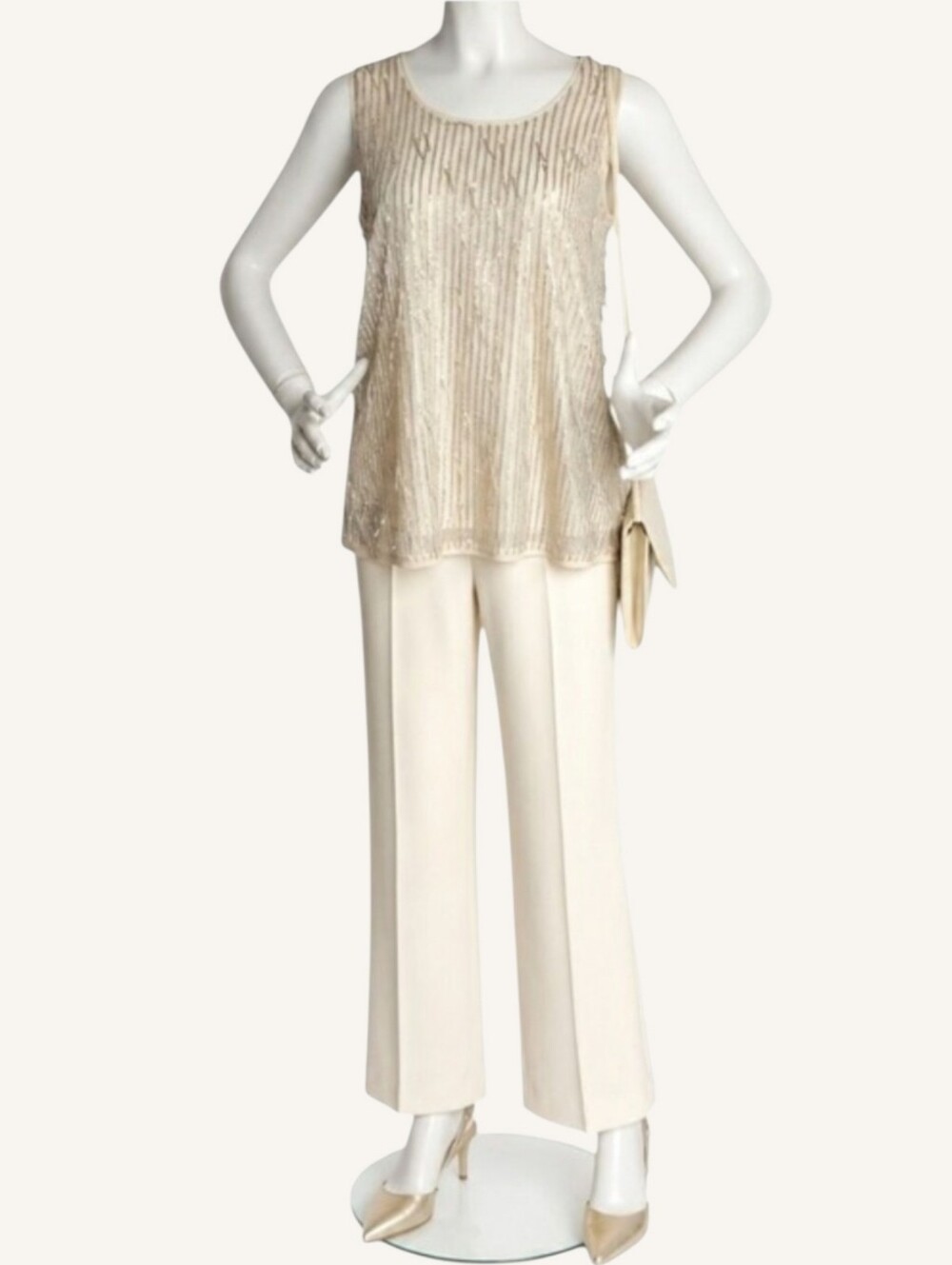 Cotton Bleu Cream Sequin Small Tassel Tank | Luxe Metallic Dressy Top NWT